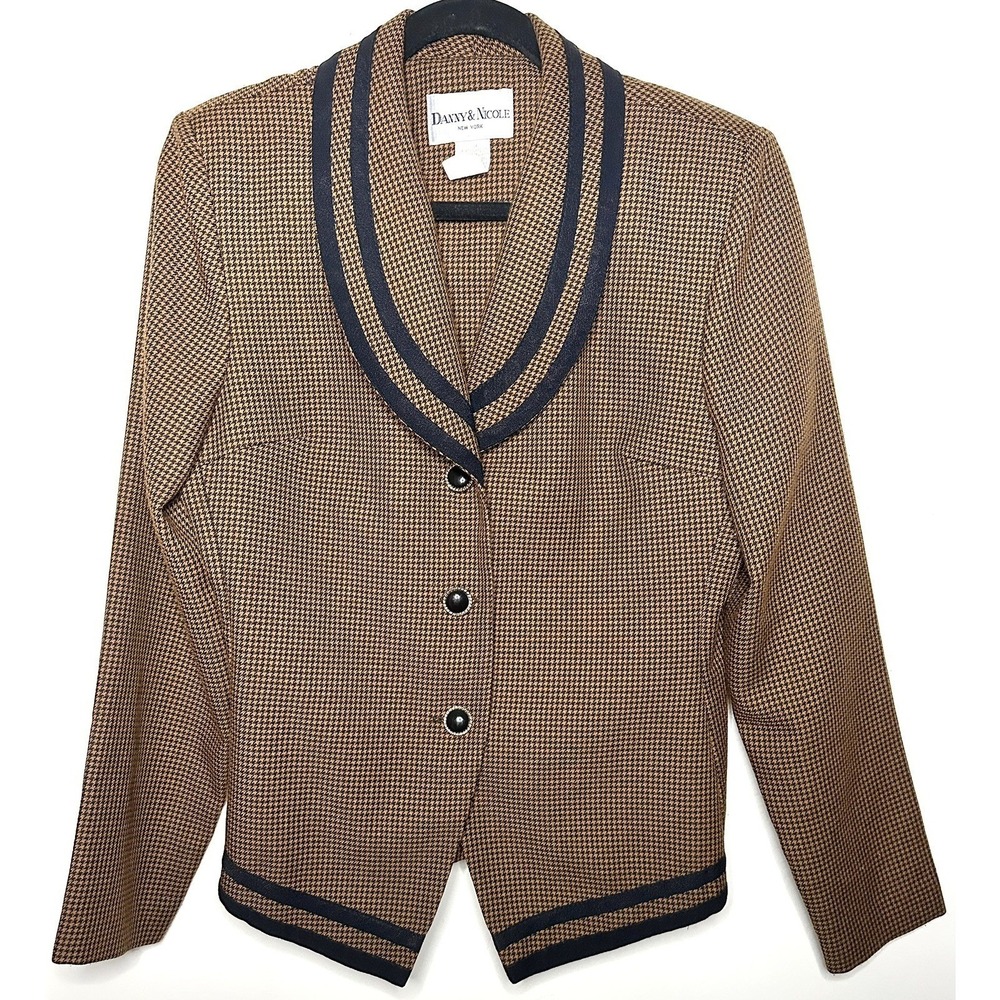 Vintage Danny & Nicole Houndstooth Blazer Women's 10 90s Classic Trim Old Money - Picture 1 of 7